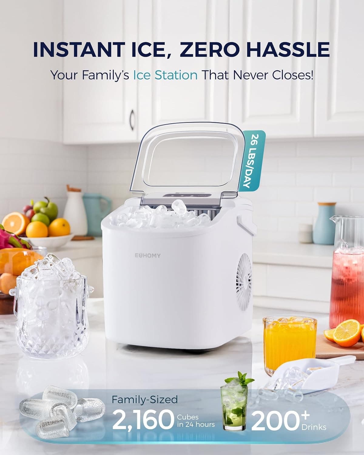 Countertop ice maker with handle, 26 lbs per day, makes 9 ice cubes in 6 minutes 3