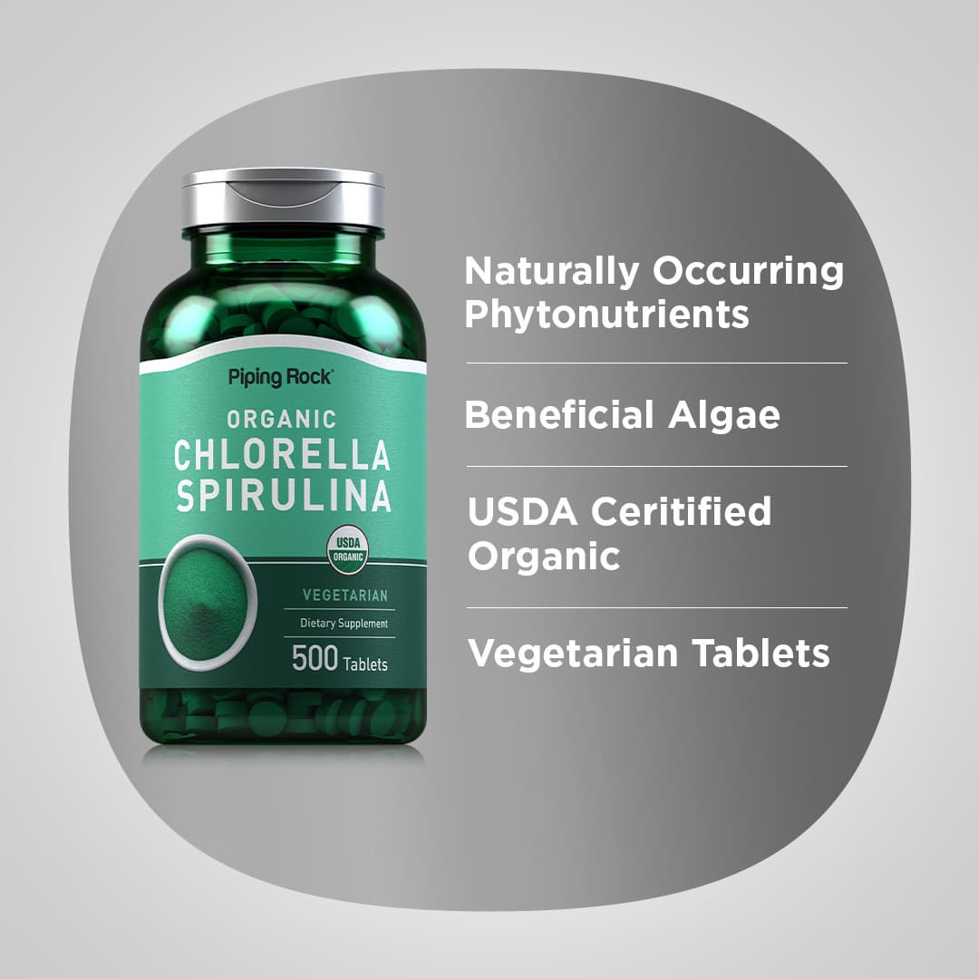 Chlorella Spirulina Organic | 500 Tablets | Vegetarian, Non-GMO | by Piping Rock 4