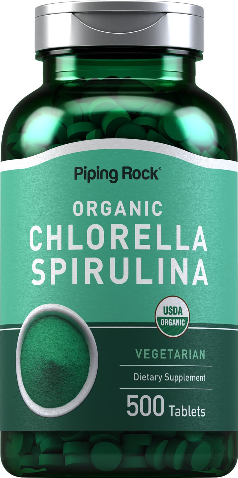 Chlorella Spirulina Organic | 500 Tablets | Vegetarian, Non-GMO | by Piping Rock