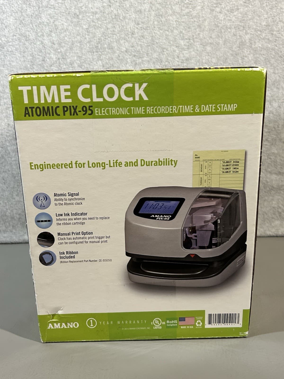 AMANO Atomic PIX-95 Time Clock Recorder New in Sealed Box 4