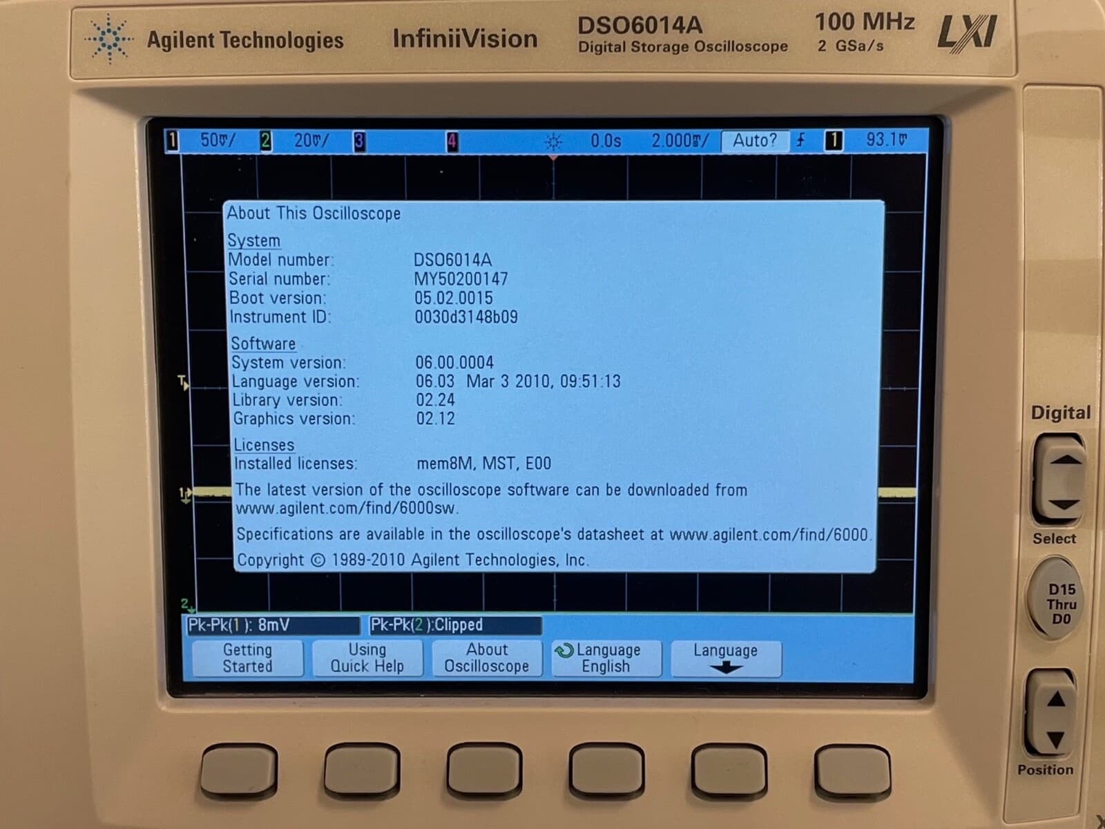 Agilent Technologies DSO6014A 100 MHz 4-Channel Digital Storage Oscilloscope 3