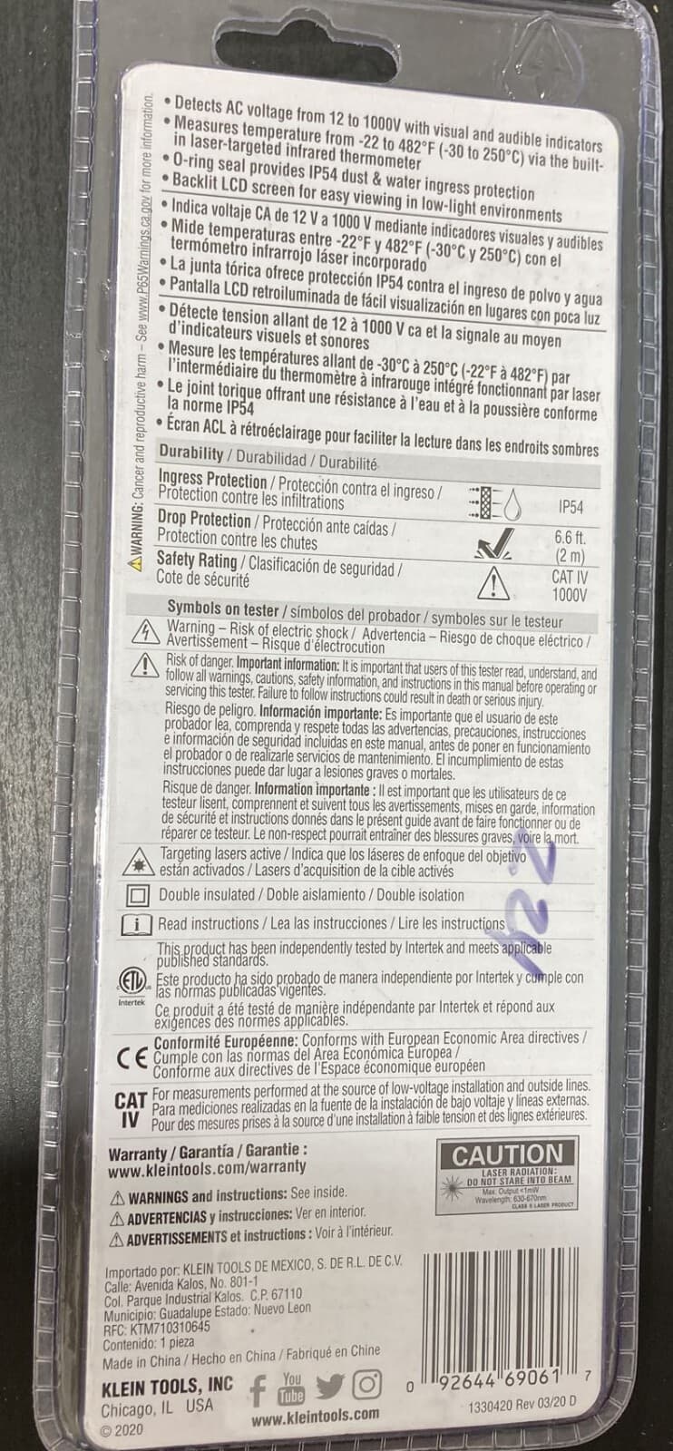 Klein Tools Ncvt-4Ir Non-Contact Voltage Tester Pen, 12-1000V, With Infrared(A6) 2