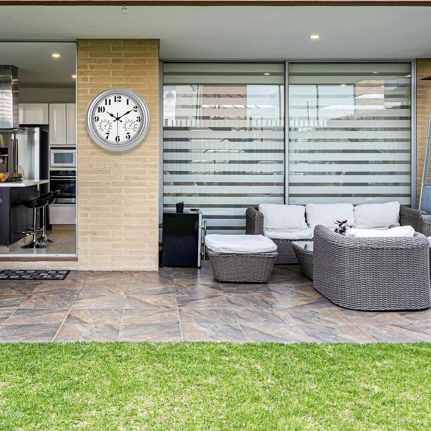 13 Inch Outdoor Clock, Waterproof and Silent, with Thermometer and 4