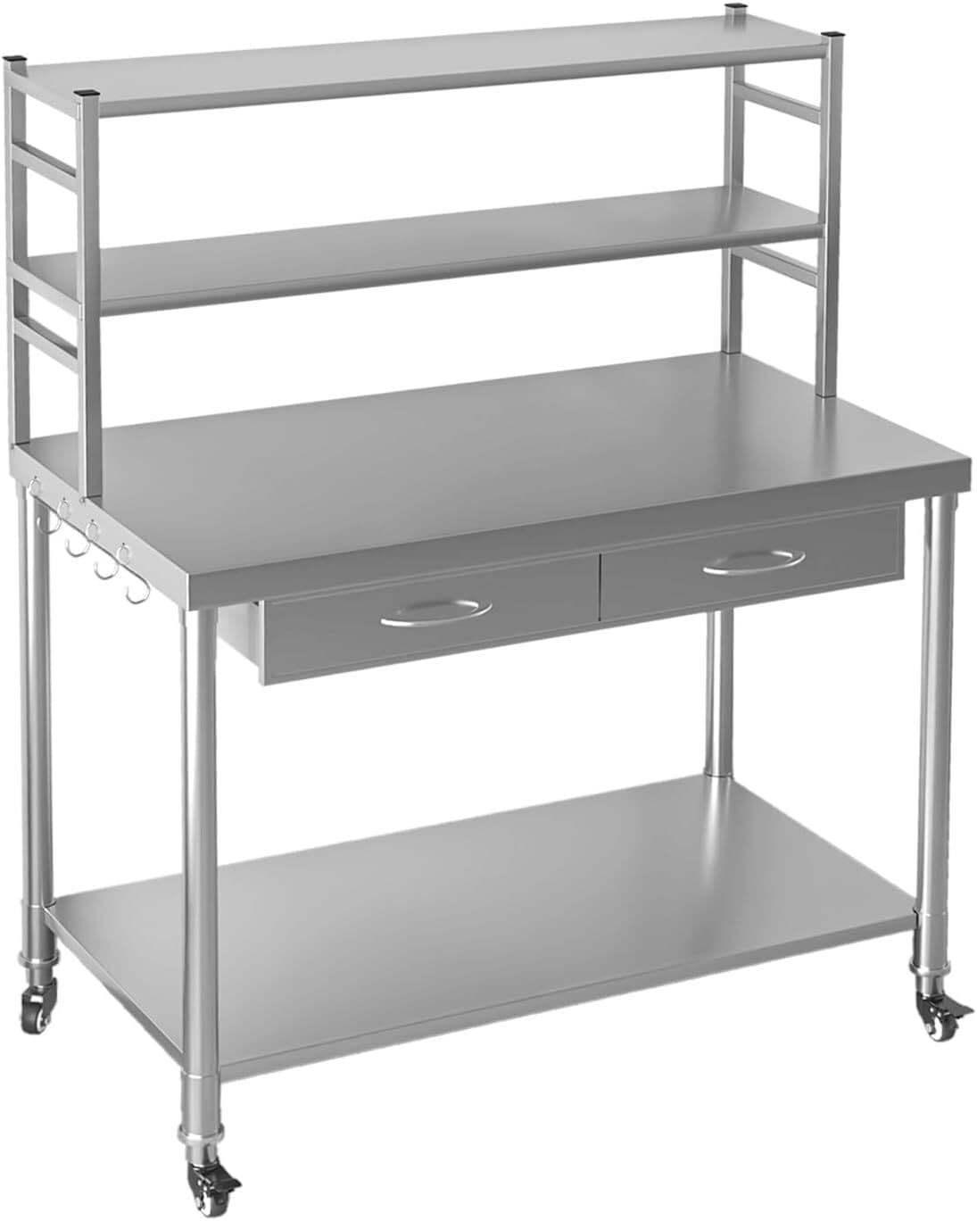 Stainless Steel Table with Shelves and Drawer Prep Table Work Tables Workbench 4