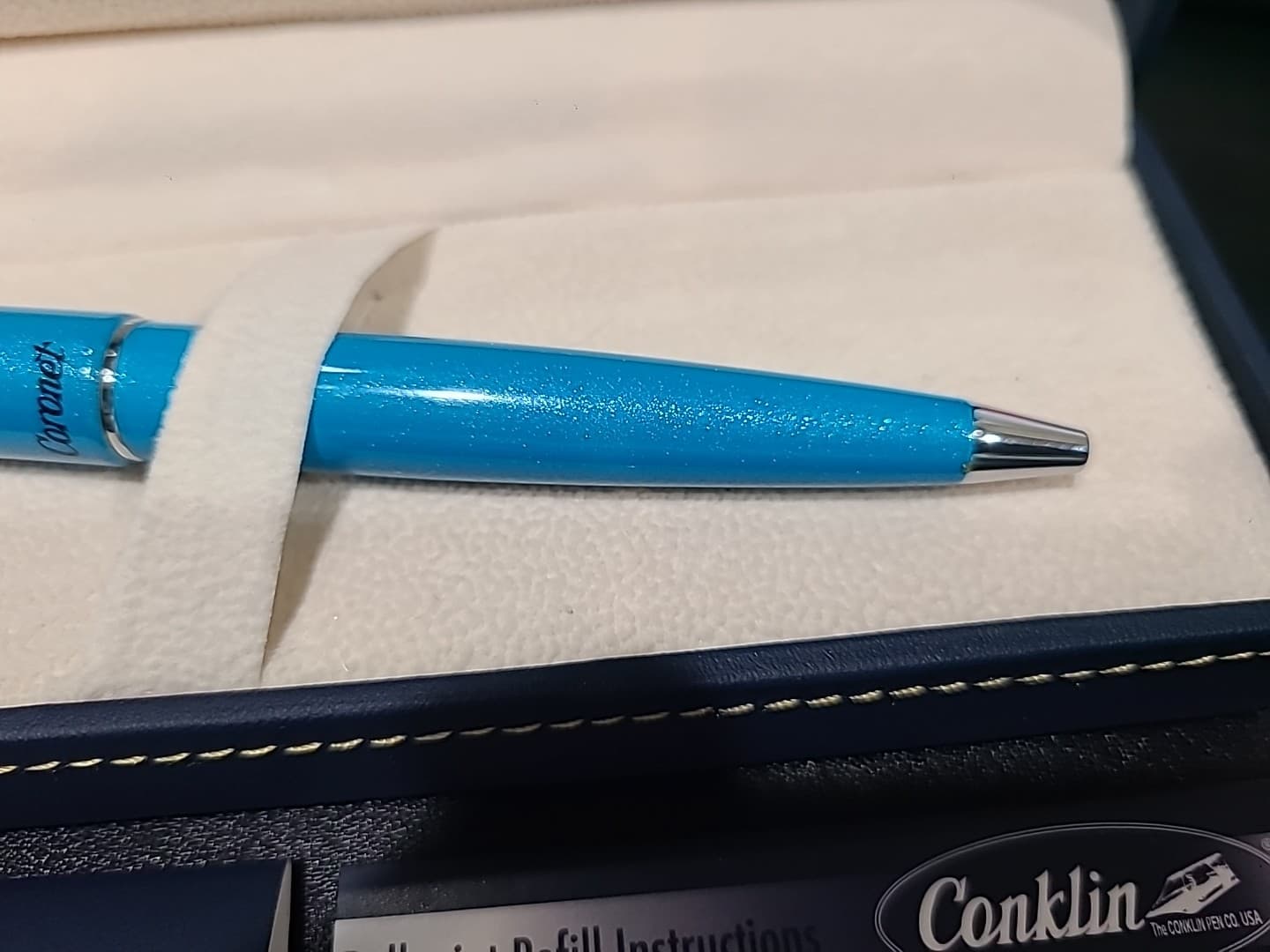 Conklin Coronet Ballpoint Pen, Turquoise & Chrome, Brand New In Box  4