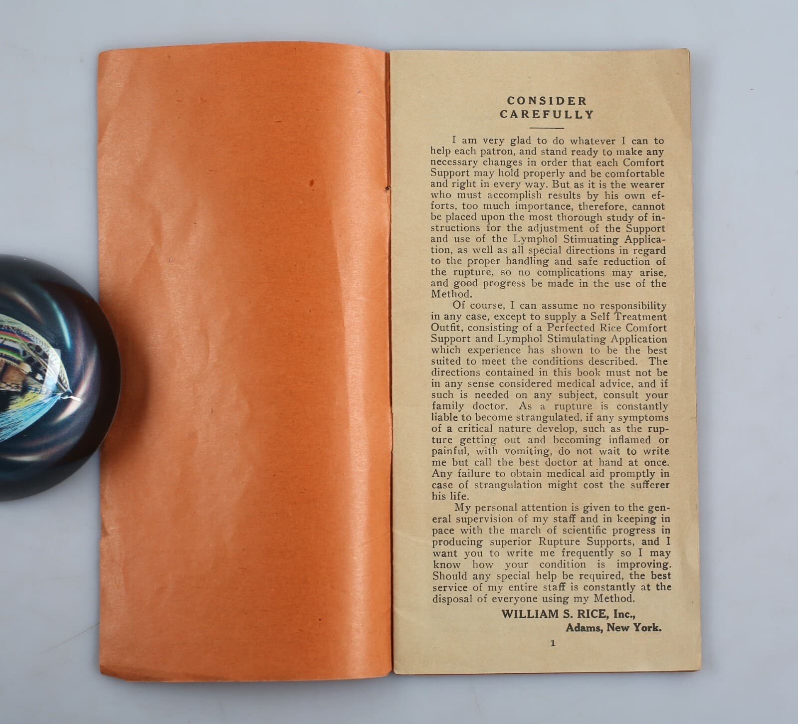 Vintage 1926 William Rice Book of Directions For Rupture Hernia Care Adams NY 3