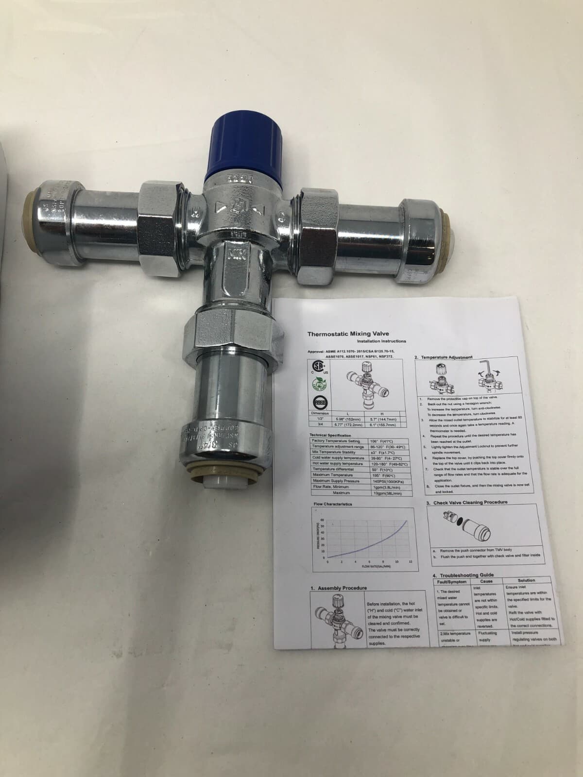 Jones Stephens C77469LF Plumbite 3/4" x 3/4" Push On Thermostatic Mixing Valve 3