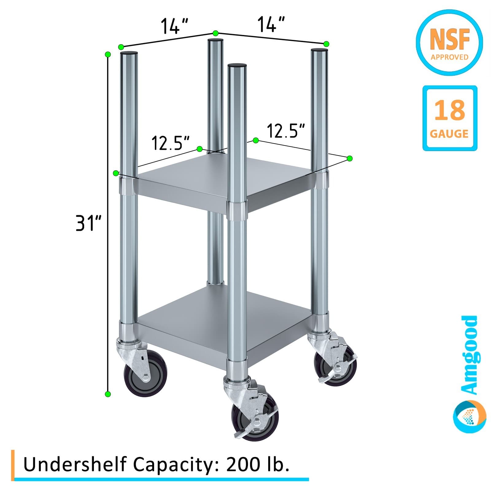 14 in. x 14 in. Stainless Steel Rice Warmer Stand with Wheels 3