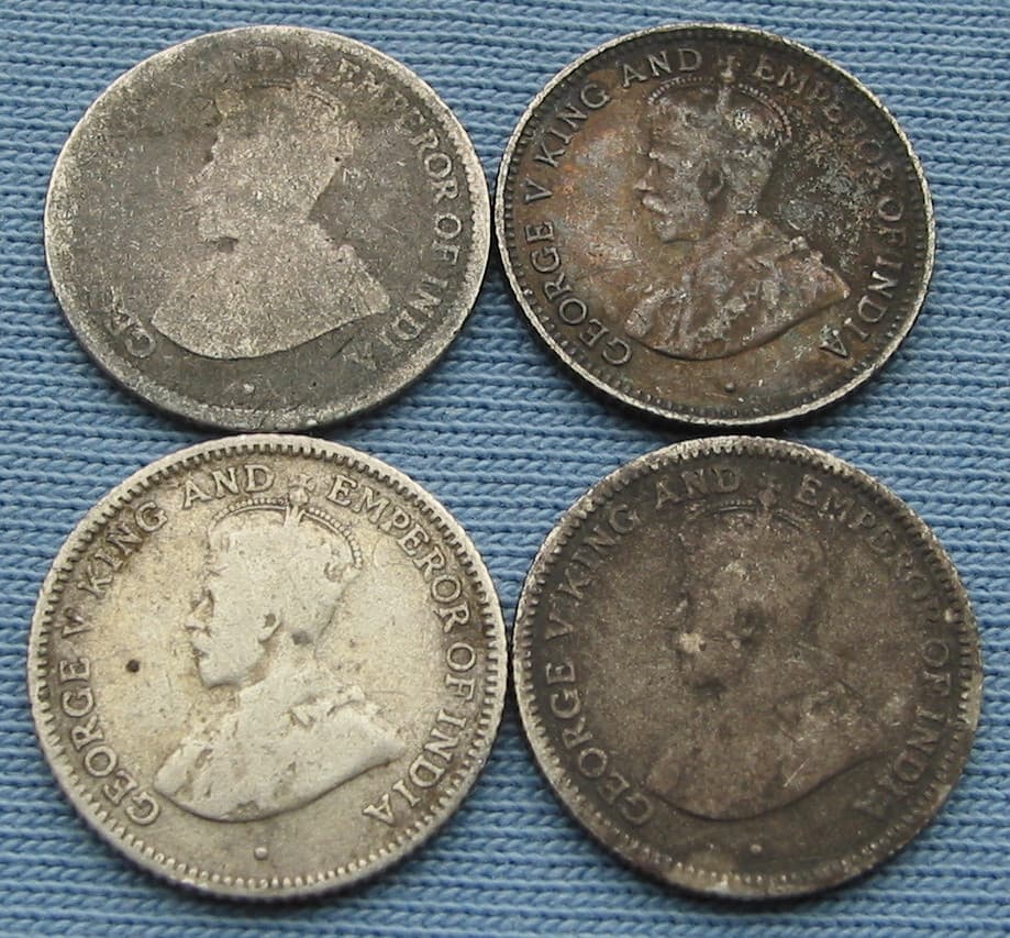 4 British Guiana Four Pence Coins 1916/1918/1931/1936 George V 3