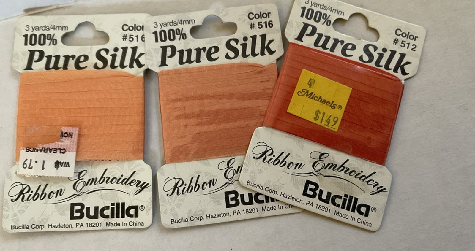 Bucilla Silk Embroidery Ribbon, Lot Of 18- 4mm 4