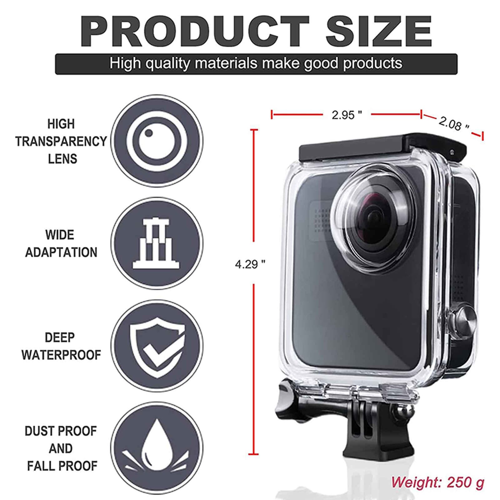 45M Underwater Waterproof Protective Housing Case Cover for GoPro Max Camera 2