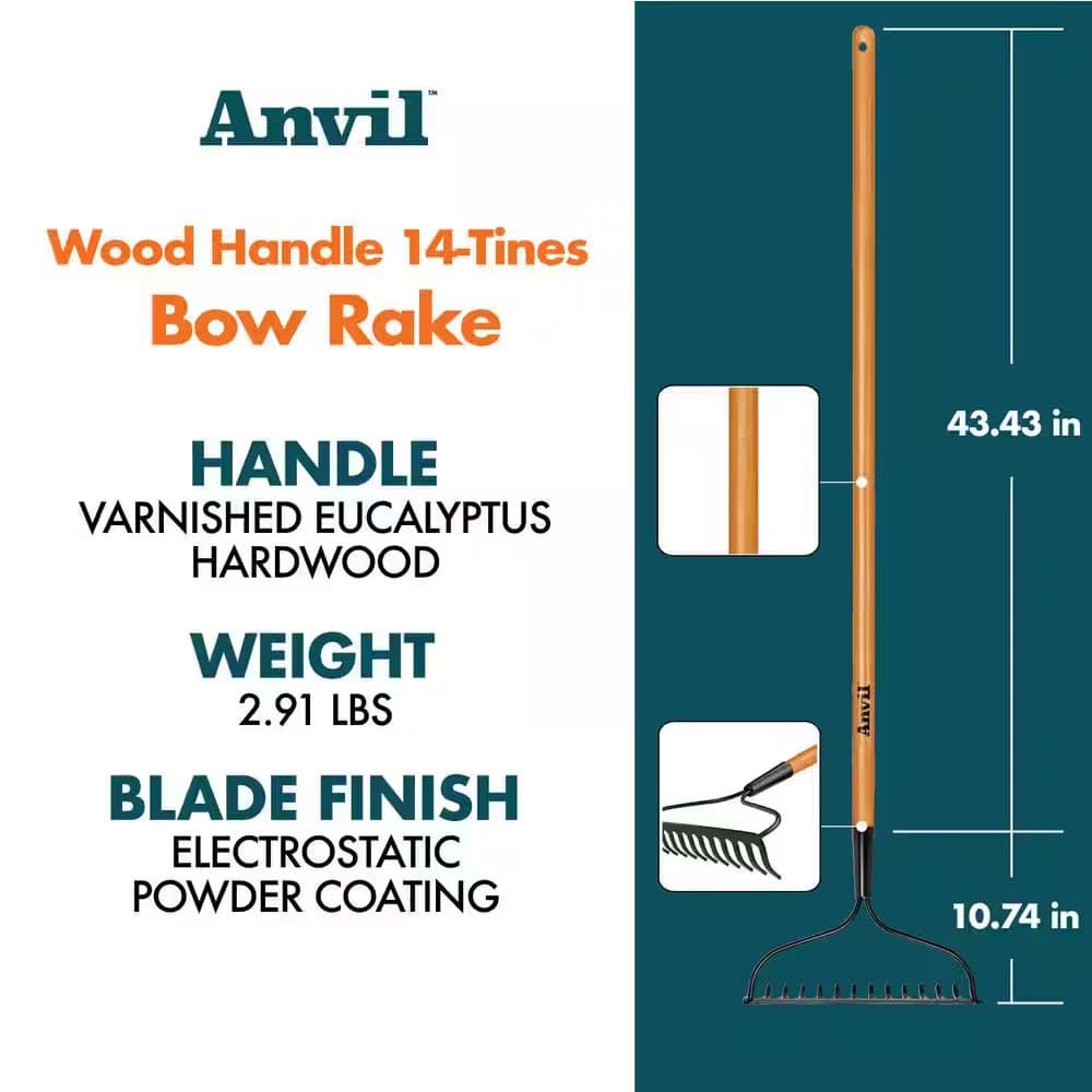 47 In. L Wood Handle 14-Tines Garden Bow Rake 3