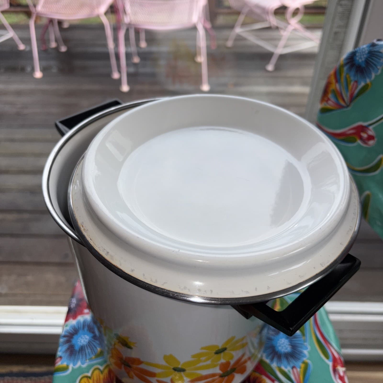 Vintage Ekco Country Garden Porcelain Cookware 5 Qt Steamer Pot 1970’s Flowers 6