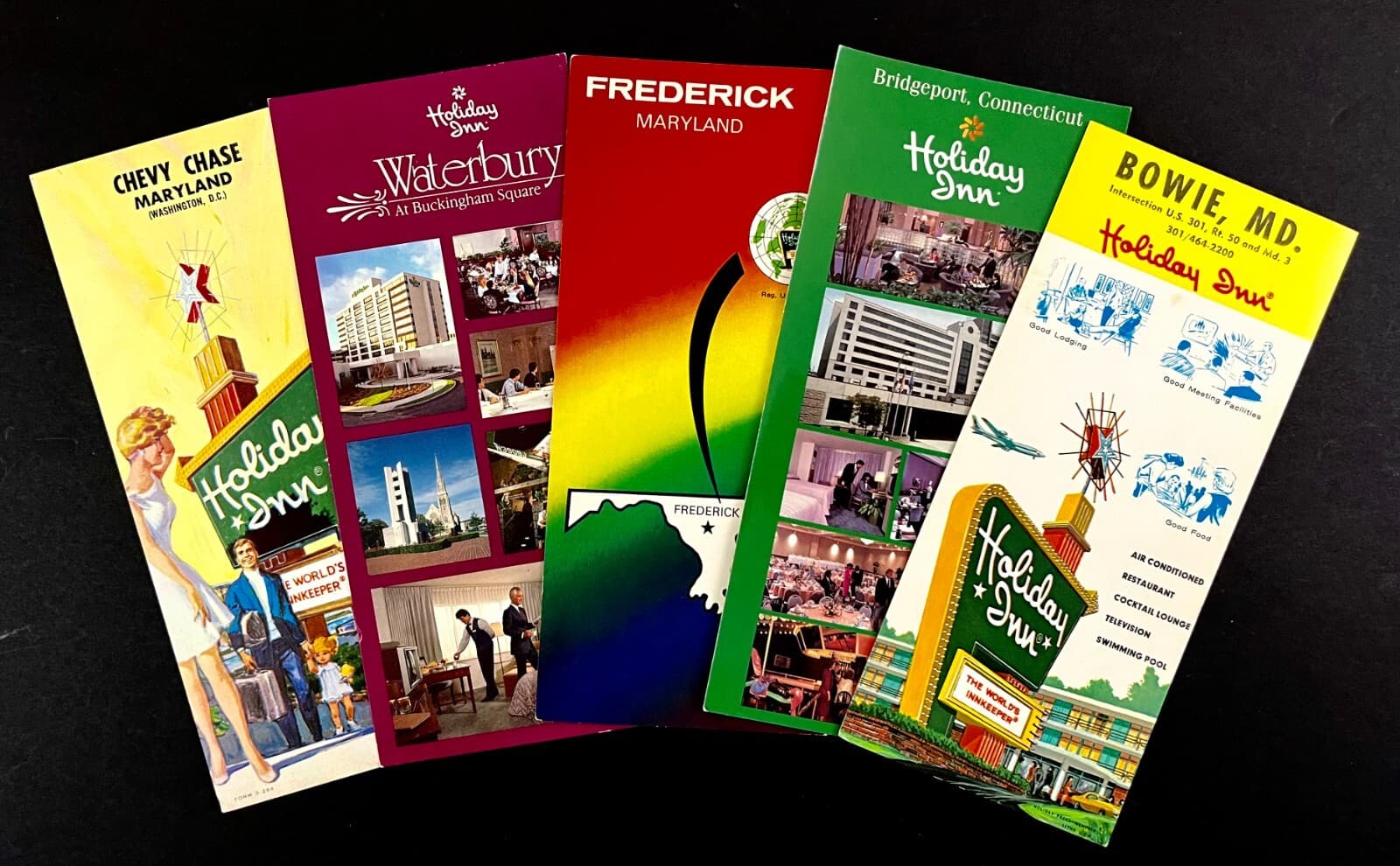 1960s Holiday Inn Maryland & Connecticut VTG Hotel Travel Flyer Ad Card Lot of 5