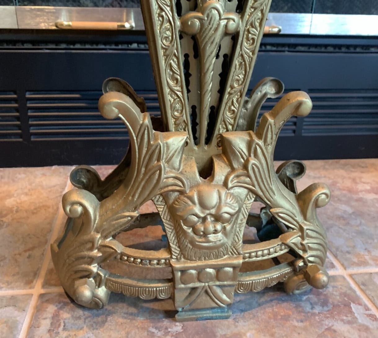 VINTAGE BRASS ART DECO LADY FIREPLACE SCREEN PEACOCK HEARTH FAN PATINA 48" WIDE 4