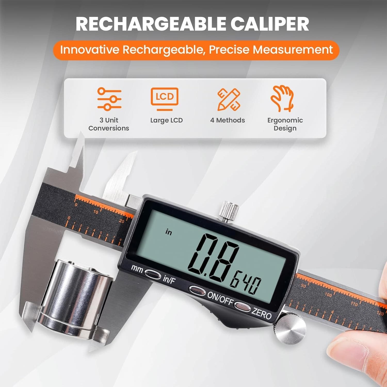 Digital Caliper, Rechargeable Calipers with Large LCD Screen, Stainless Steel... 2