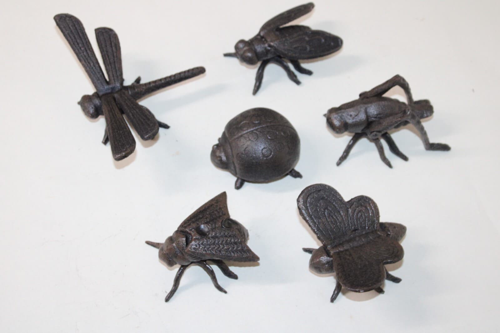 Cast Iron Butterfly Dragonfly Lady Bug Moth Cricket Cicada Figurines- Set Of 6 3