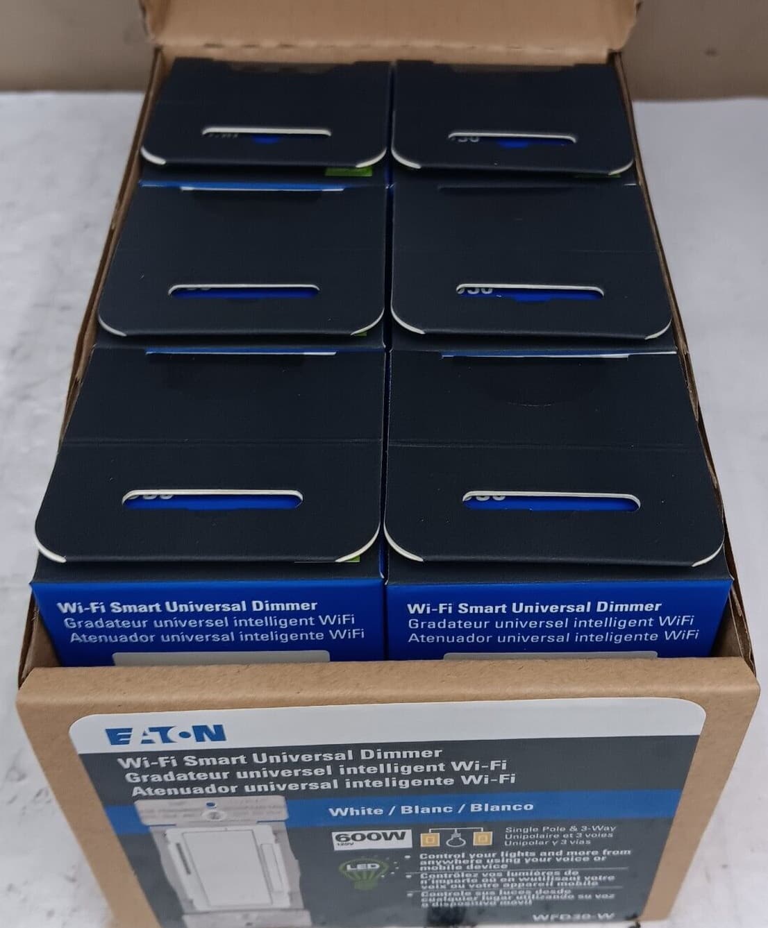 BOX OF 6) NEW EATON WFD30-W-SP-L WI-FI SMART UNIVERSAL DIMMER SWITCH WHITE 2