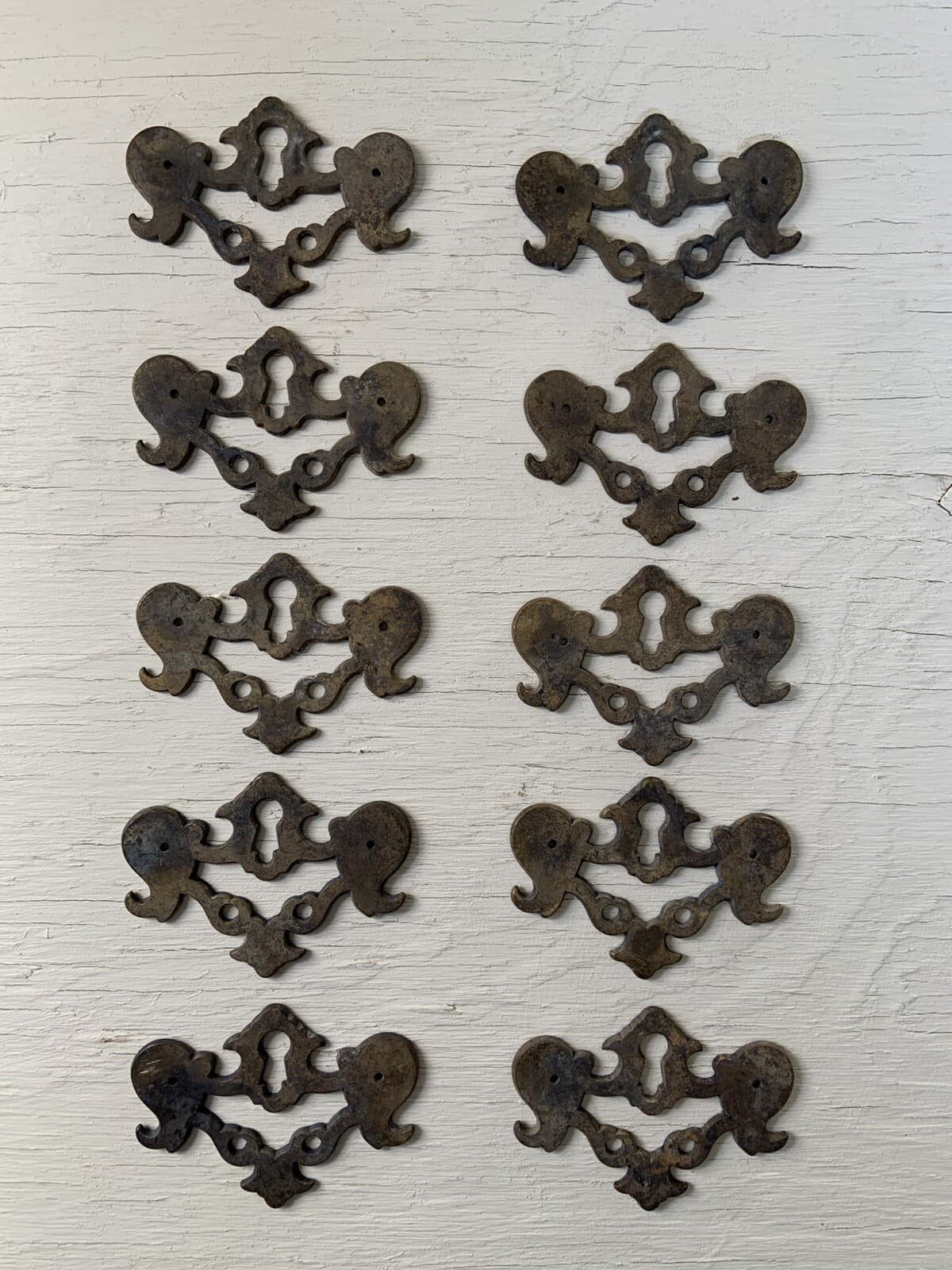 Group Of 10 Vintage Bat Wing Escutcheons Keyhole Covers ~  Likely Solid Brass