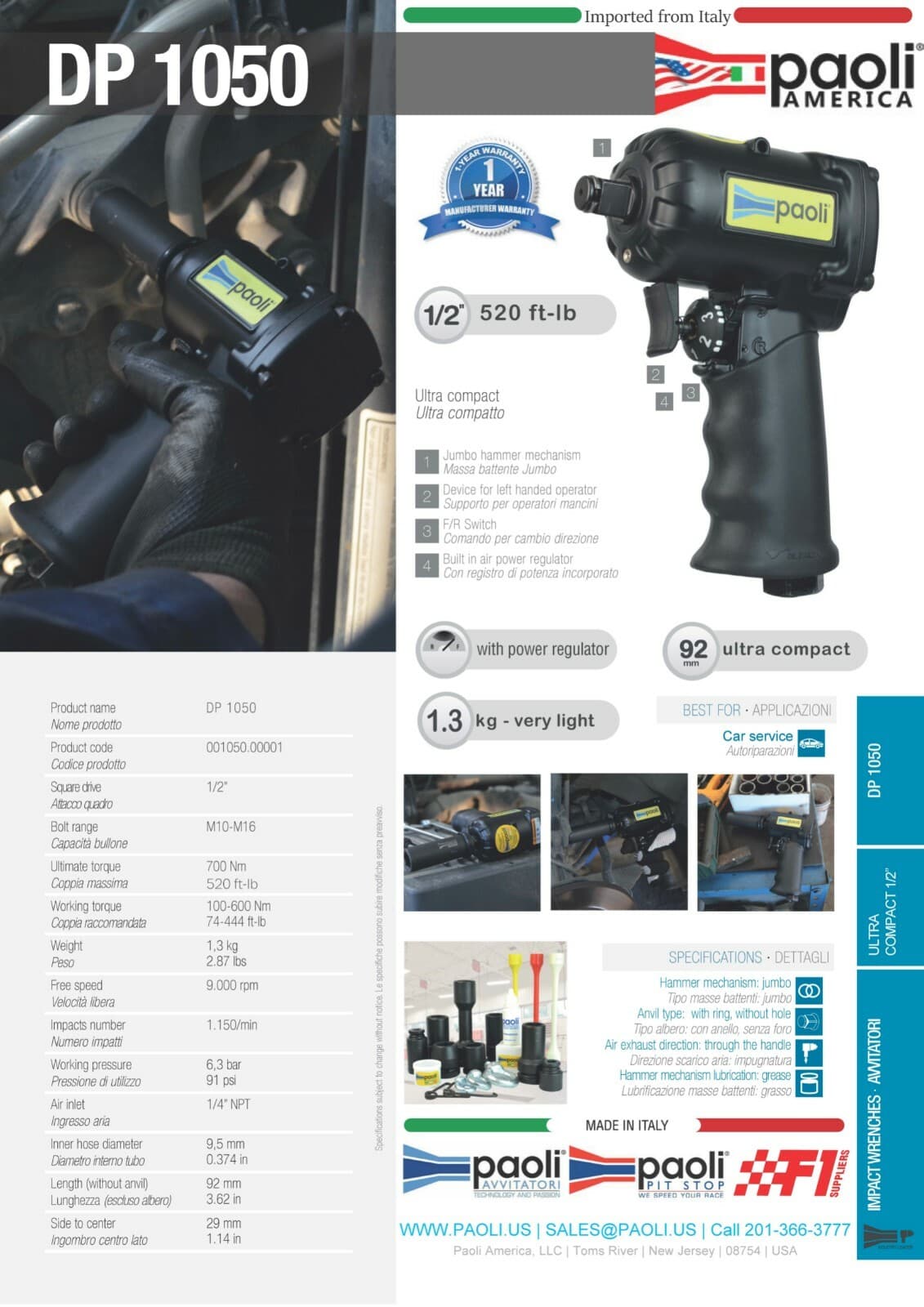 Dino Paoli 1/2" Pro Series DP1050 Impact Wrench Jumbo Hammer (Italy Import) 4