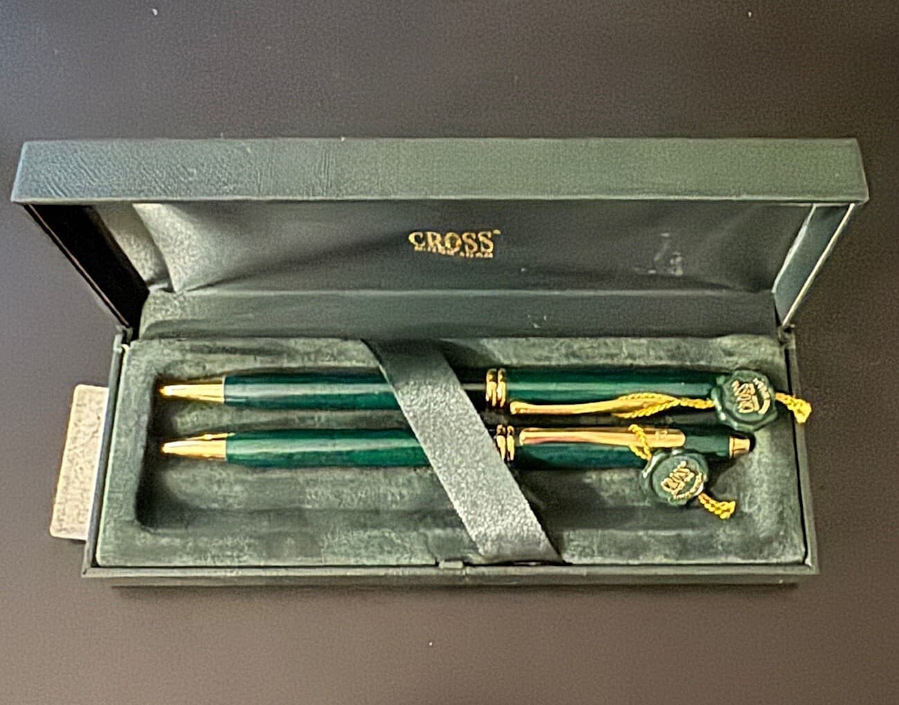 Vintage CROSS Green Marble Ballpoint Pen set #612 BA