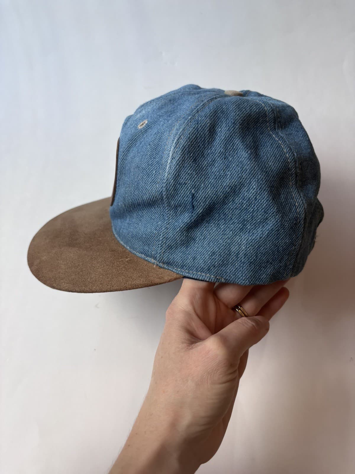 John Deere Denim & Suede Leather Patch Logo Snapback Hat Cap 4