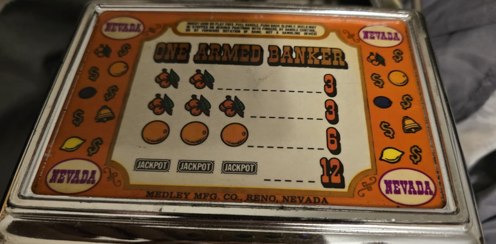 Vintage Medley One Armed Banker Slot Machine Toy Reno Nevada 25¢ Slot READ 6