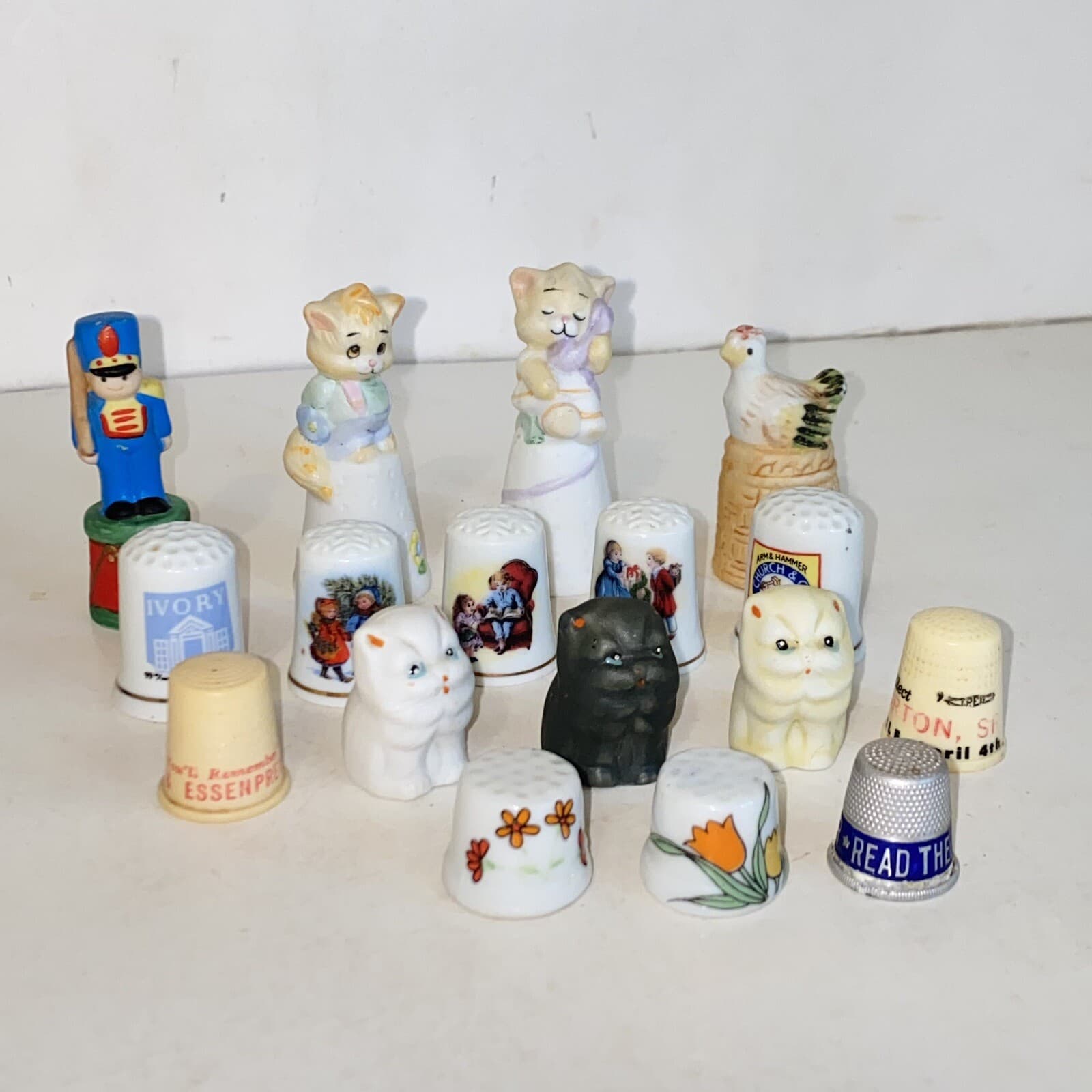 Vintage Mixed Lot of 17 Thimbles Advertising Figural Celluloid Metal Porcelain 3