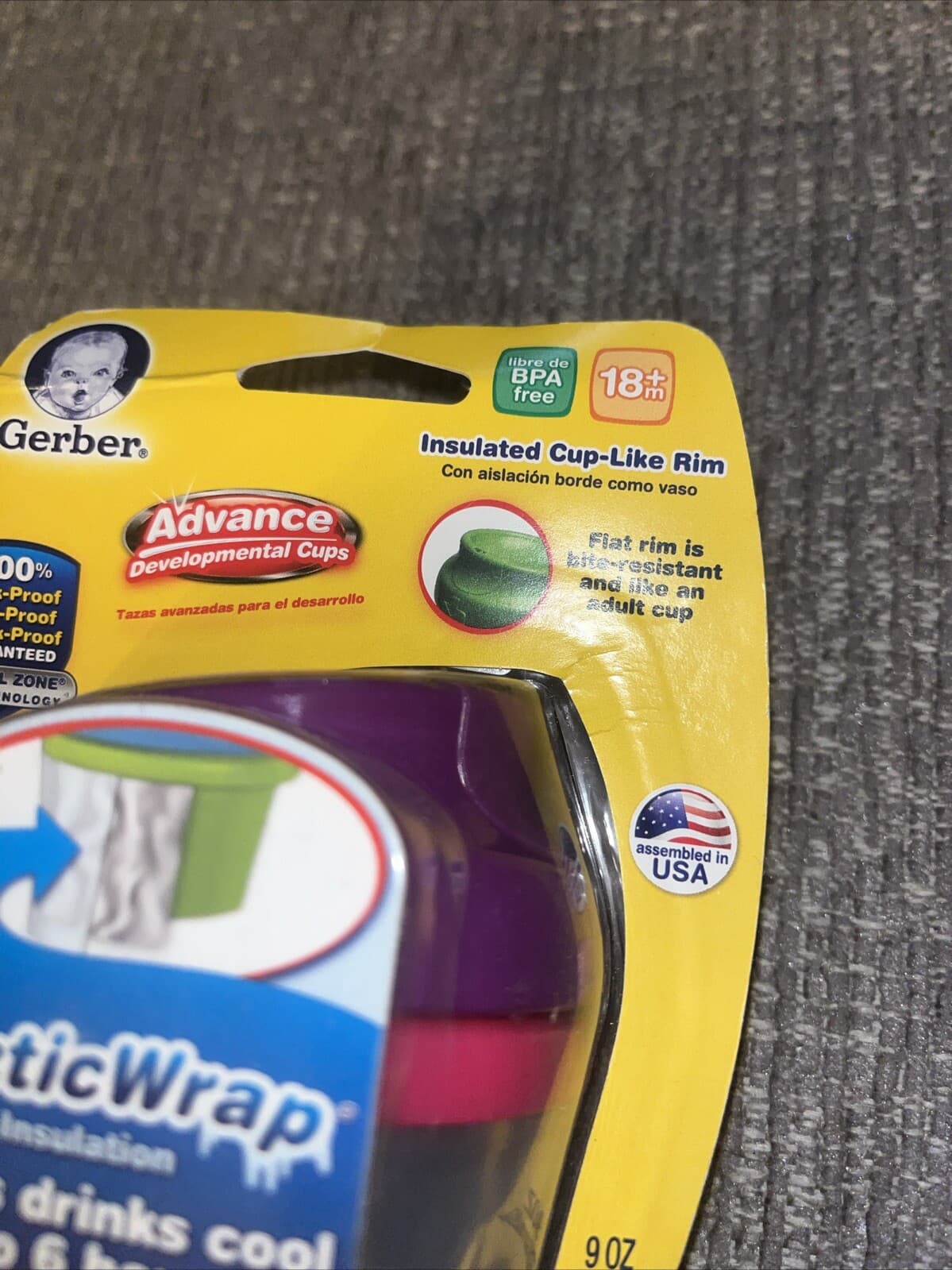 NUK GERBER 9OZ ADVANCED DEVELOPMENTAL CUP ARCTIC WRAP 18+ MO BPA FREE LEAK PROOF 3