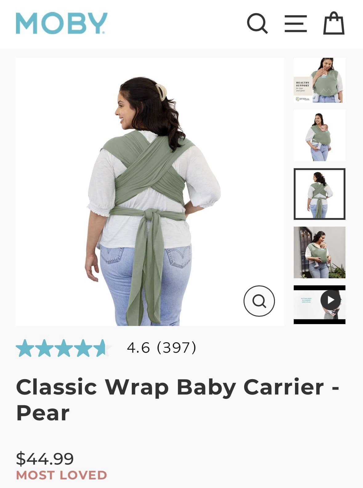 Moby Classic Baby Wrap (Pear Green) 8-33 Lbs Baby Sling Holder 2