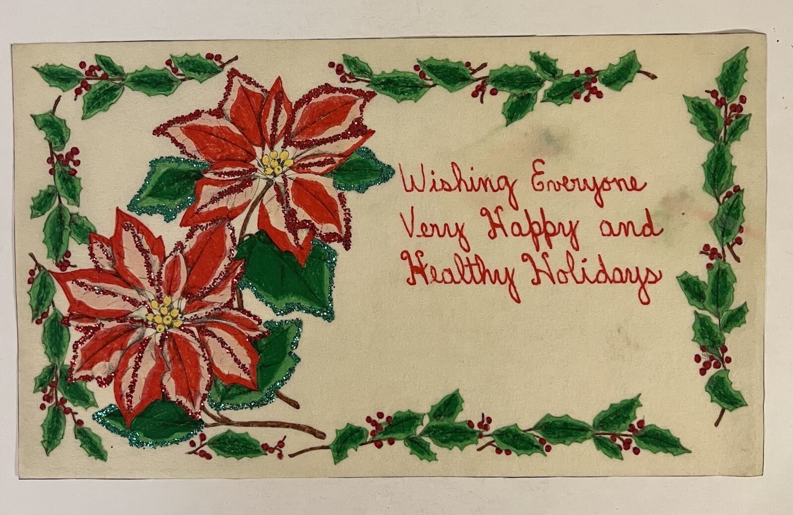 VTG Christmas Placemats (2) Hand Painted Felt Poinsettia 17x10 2