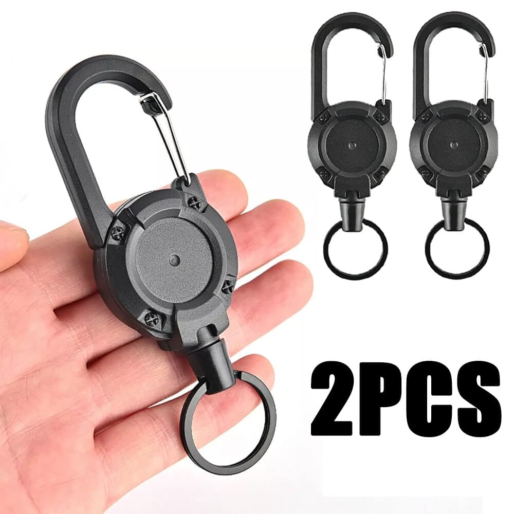 2Pcs Retractable Heavy Duty Keychain Carabiner Car Key Chain with Badge Holder