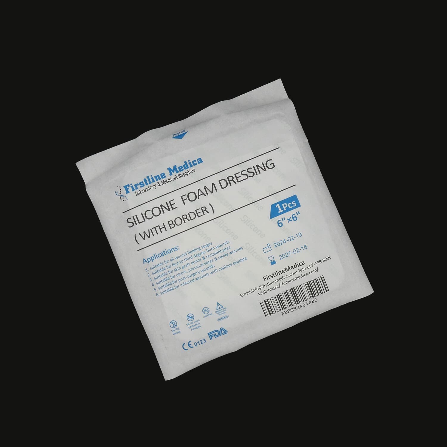 Silicone Foam Dressing (with Border), 6" x 6", 30/pack 2