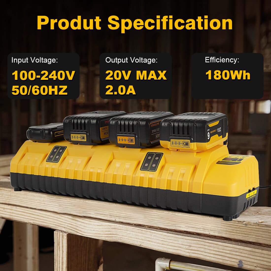 For DEWALT DCB104 12/20V 4-Port Battery Charger Fast charger Lithium XR DCB205 3
