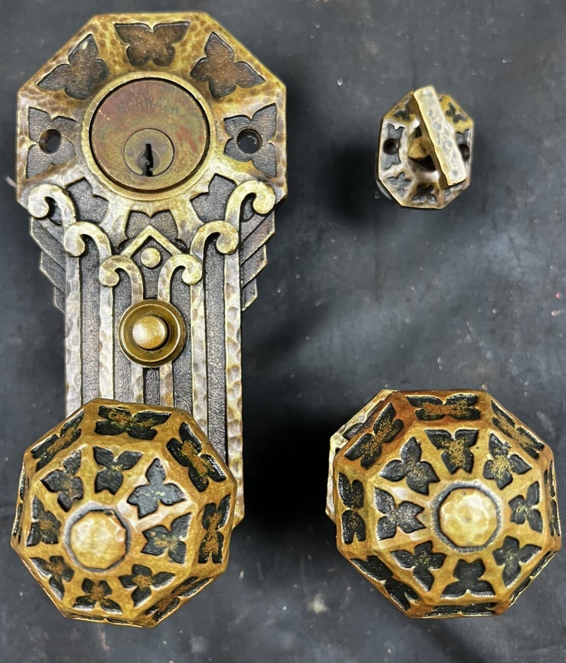 Stunning Spanish Mission Entrance Set. Complete With Plates, Knobs, & Thum Turn 2