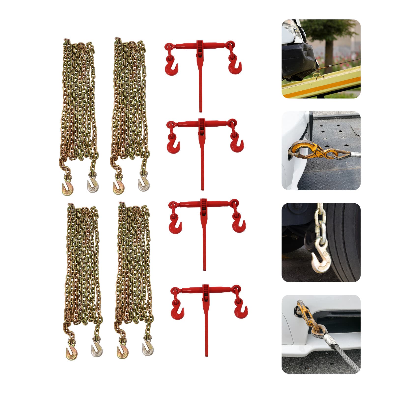 4 Pack 5/16"-3/8" Chain and Binder Kit Ratchet Load Binder w/ 4x 20ft Chains NEW 4
