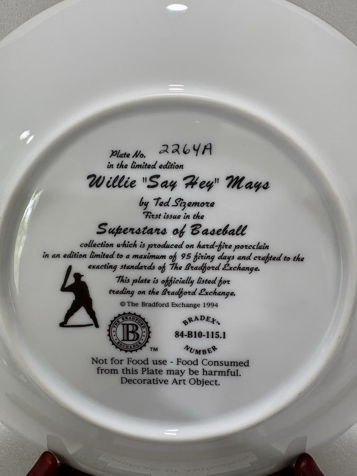 Willie “Say Hey” Mays Superstars Of Baseball Collector Plate LE #2264A w/COA 4