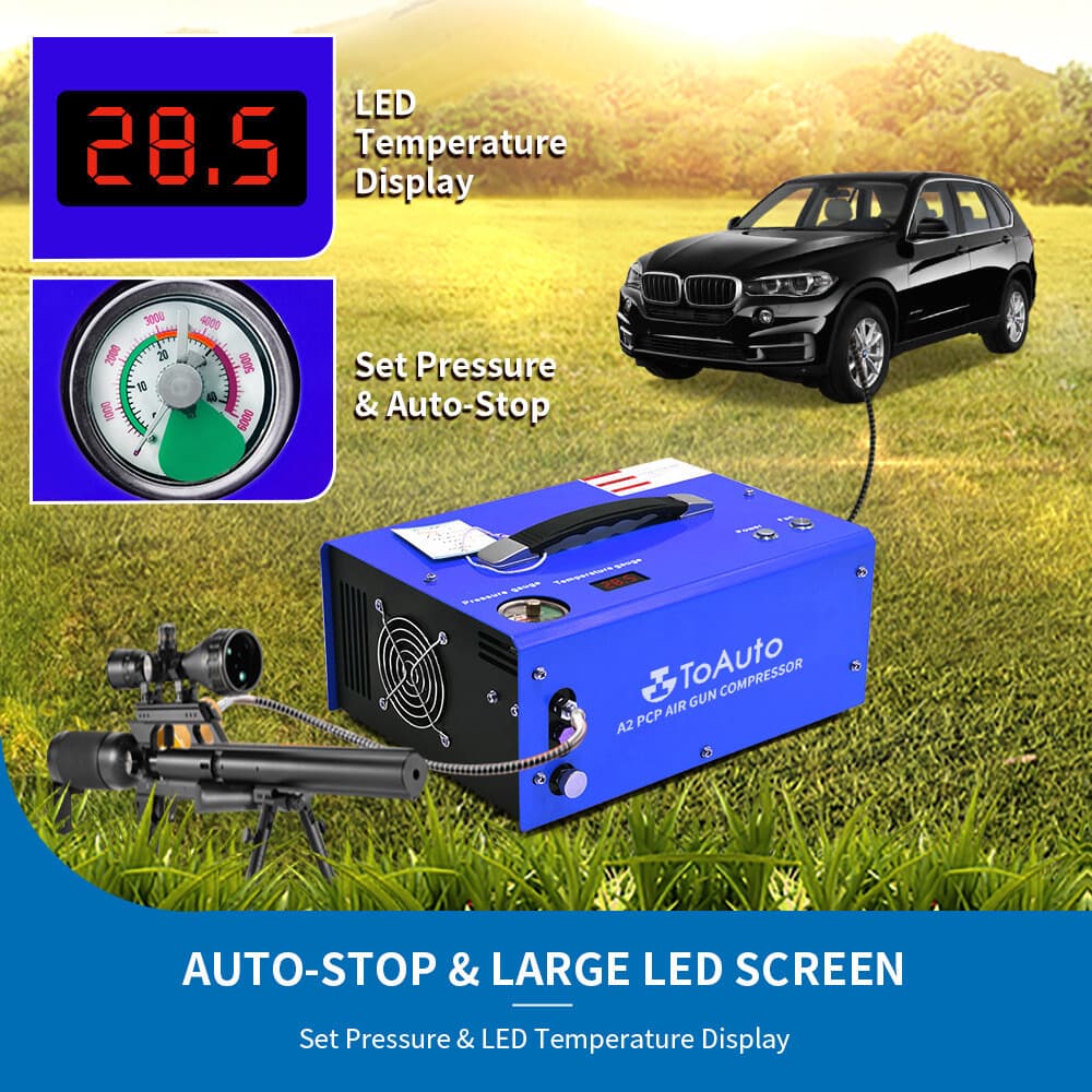 Portable 30MPA Auto-Stop 12V/110V PCP Air Compressor for Rifle Airgun Paintball 4