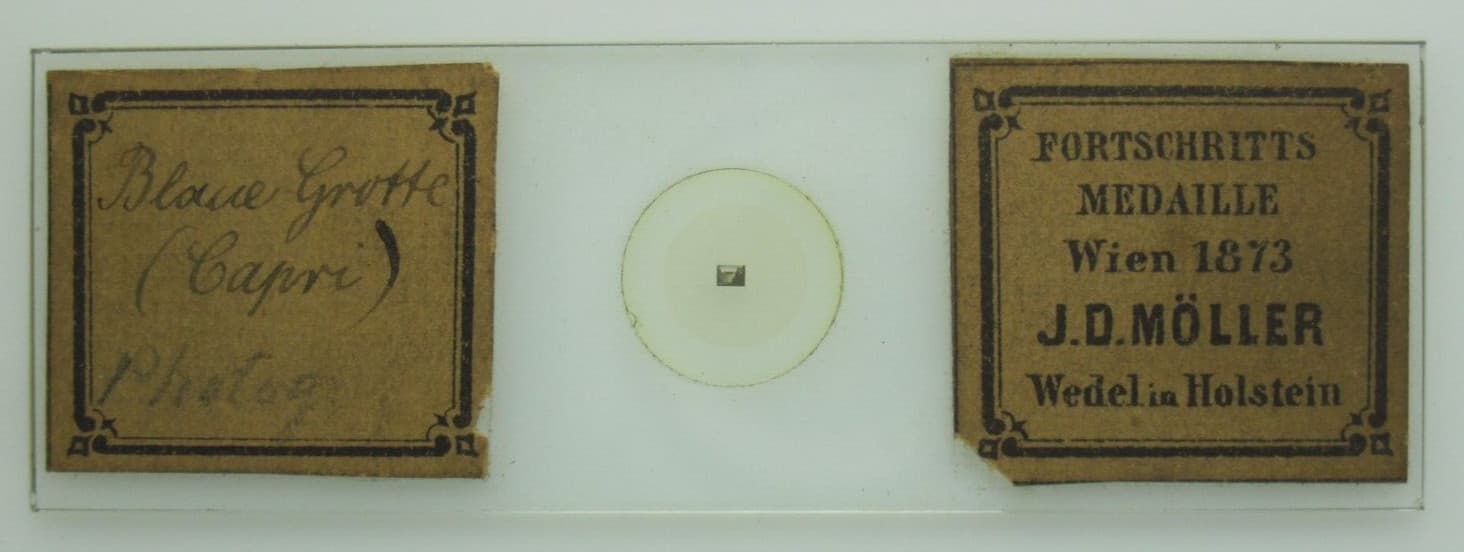 Antique J.D. Moller Microscope Slide Microphotograph Blue Grotto