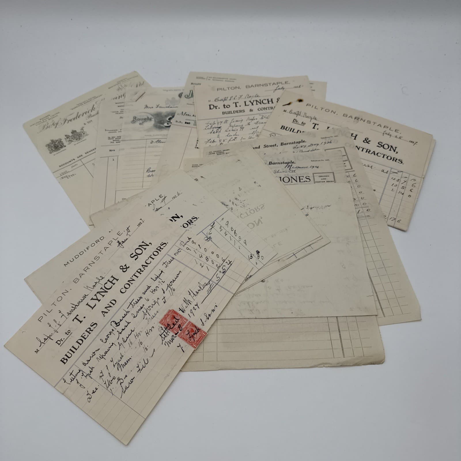 1920’s  12 x Billheads/Receipts From the Papers of John Charles Fanshaw Royle