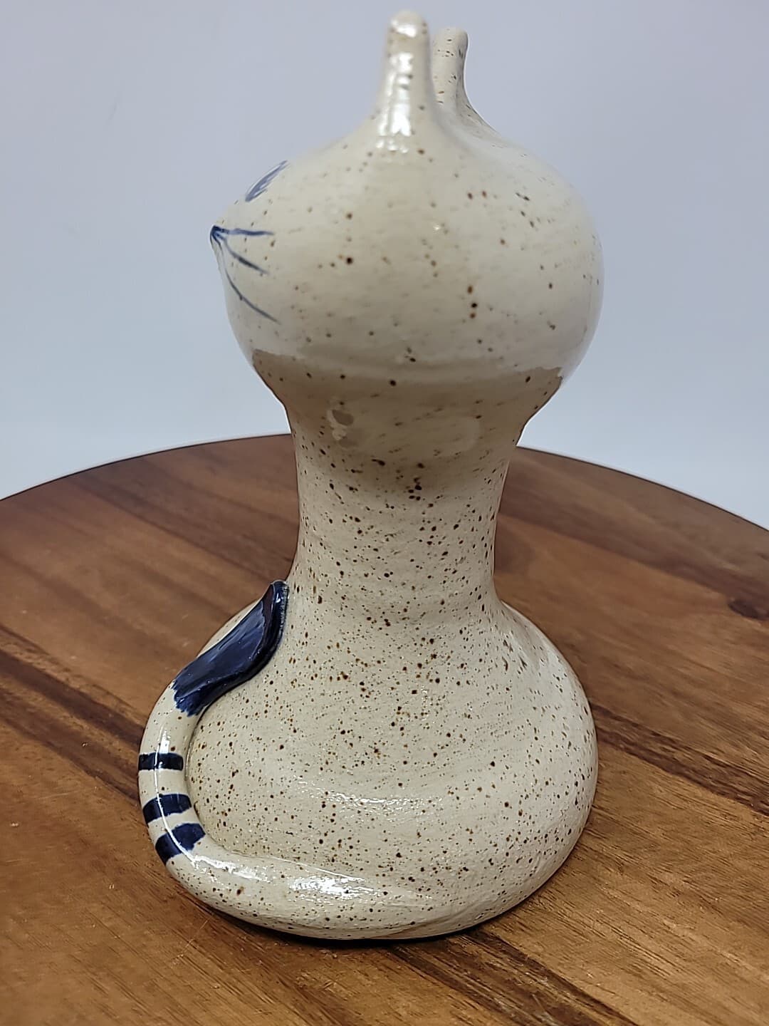 Vintage Skinny Cat Piggy Bank Stoneware Studio Art  Pottery Folk Hesperus Blue 3