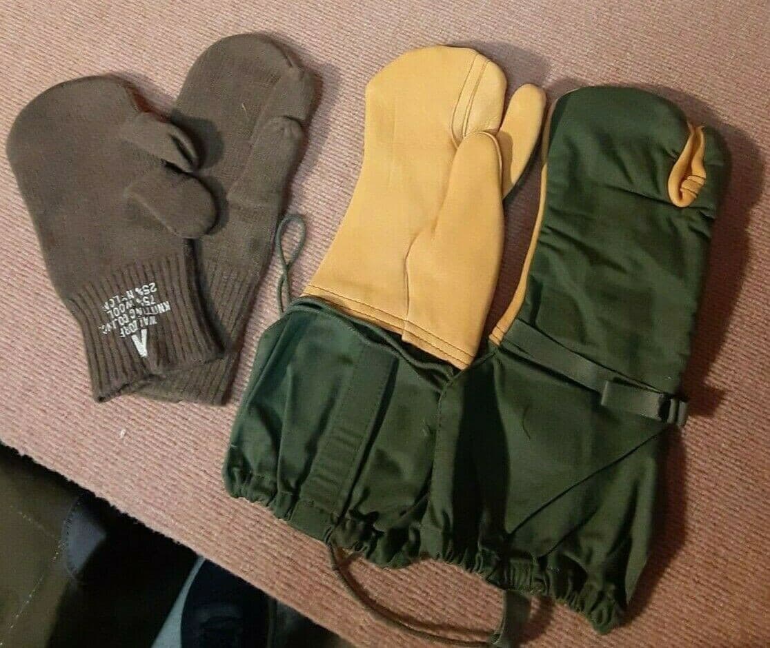 USGI Cold Weather Trigger Finger Mittens w Inserts Lanyard M1965 OD MEDIUM MINT 4