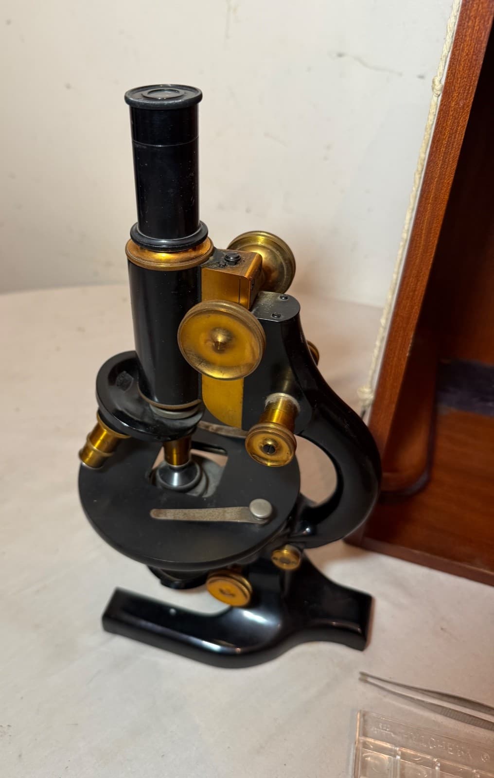 Antique lot brass A Spencer Buffalo lab microscope scientific instrument set 6