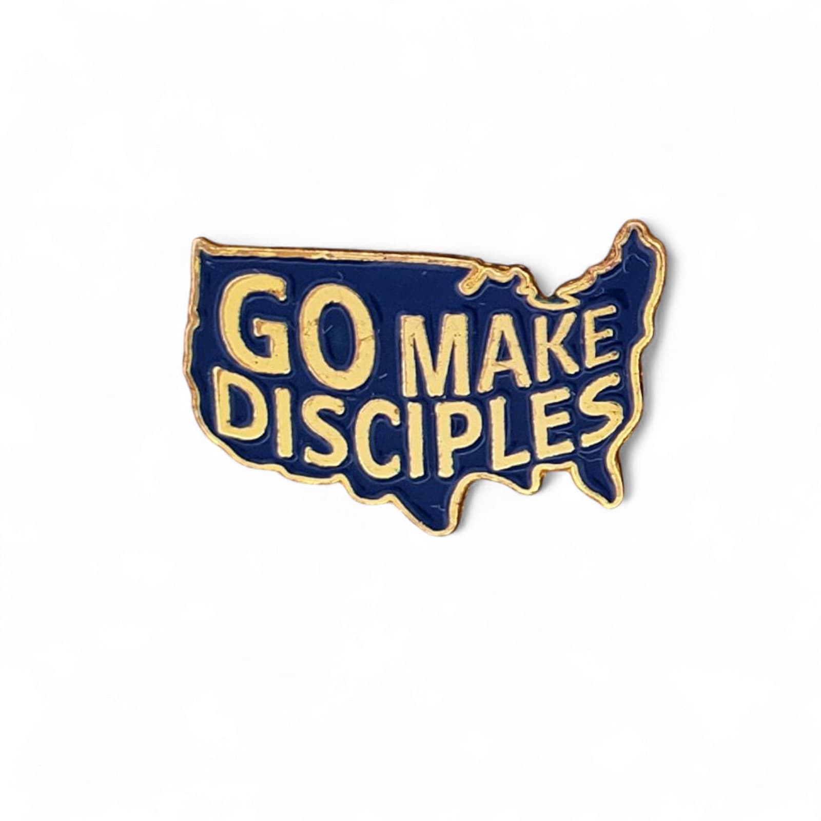 Vintage Go Make Disciples USA Map Christian Religious Lapel Pin Gold Blue 4