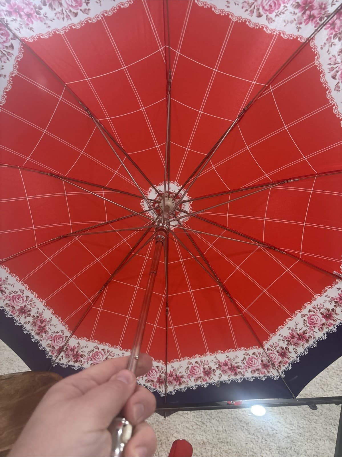 Vintage Kobold Automatic Umbrella Floral Cover Free Shipping Appears Unused 2
