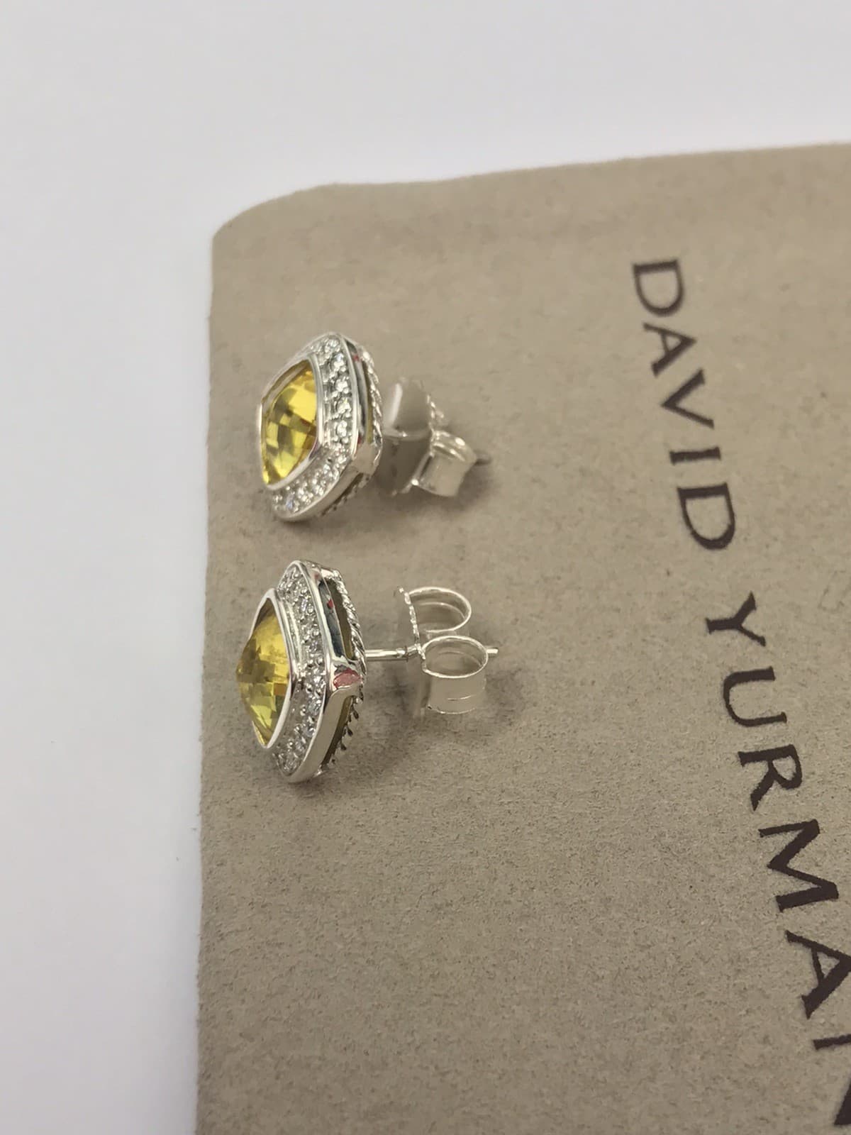 David Yurman Sterling Silver 7mm Albion Lemon Citrine  Diamonds Stud Earrings 3