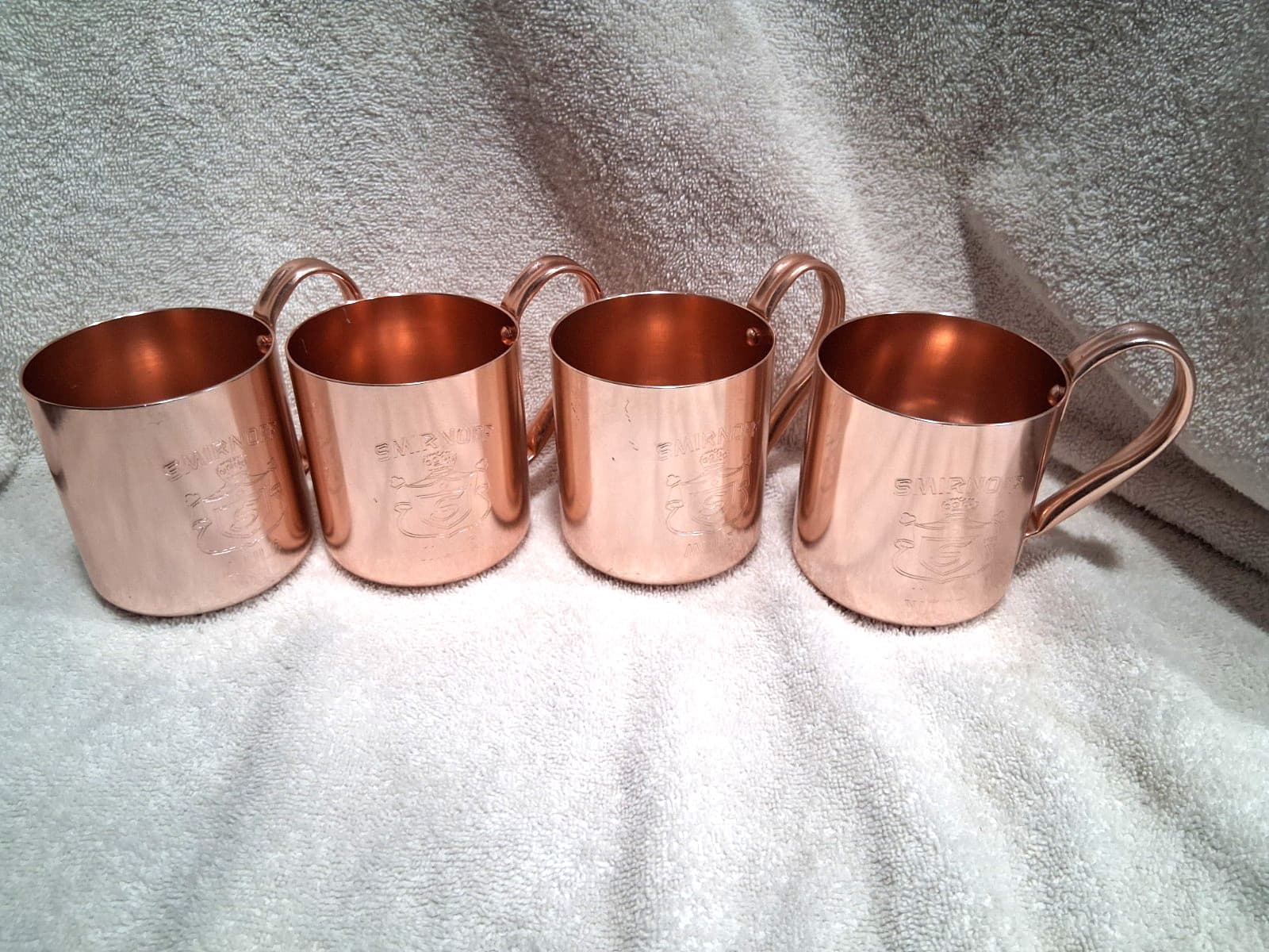 Vintage 1970's 80's Smirnoff Vodka Moscow Mule Cups 10 oz Copper Mugs Set of 4