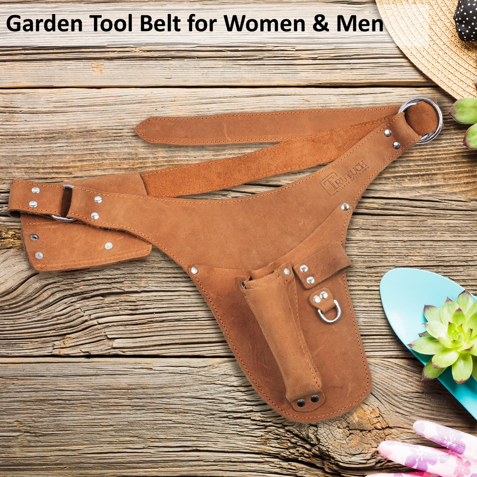 TRUTUCH Leather Garden Tool Belt for Men Women | Gardening Tool Pouch | Gardener 6