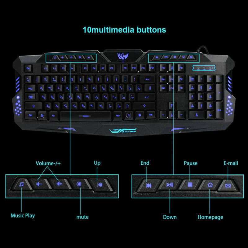 Wired Mechanical Keyboard and Mouse Combo QWERTY Layout Gaming LED Light Backlit 5