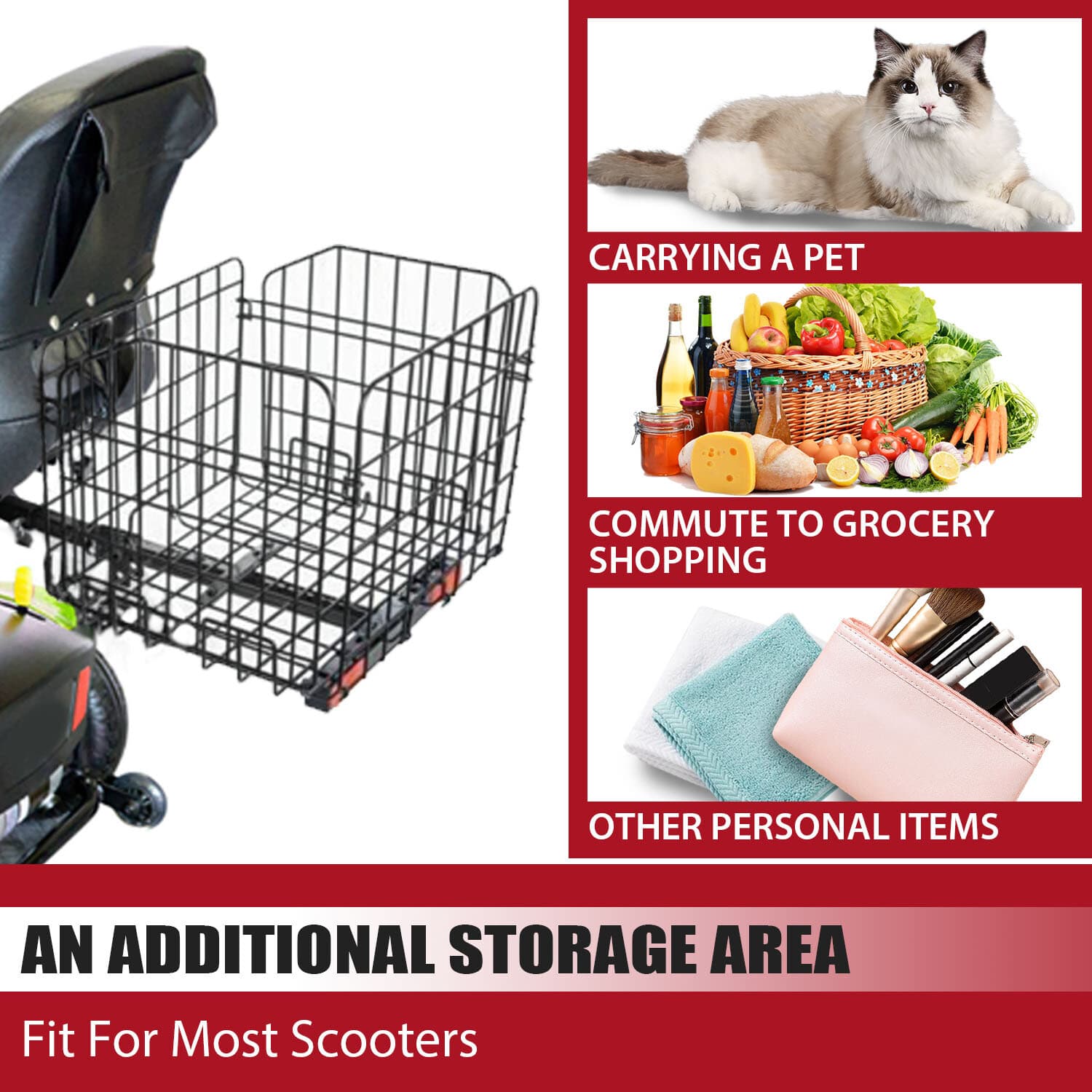 Folding Rear Basket For Most Mobility Scooters Power Chairs w/1" Hitch Receiver 5